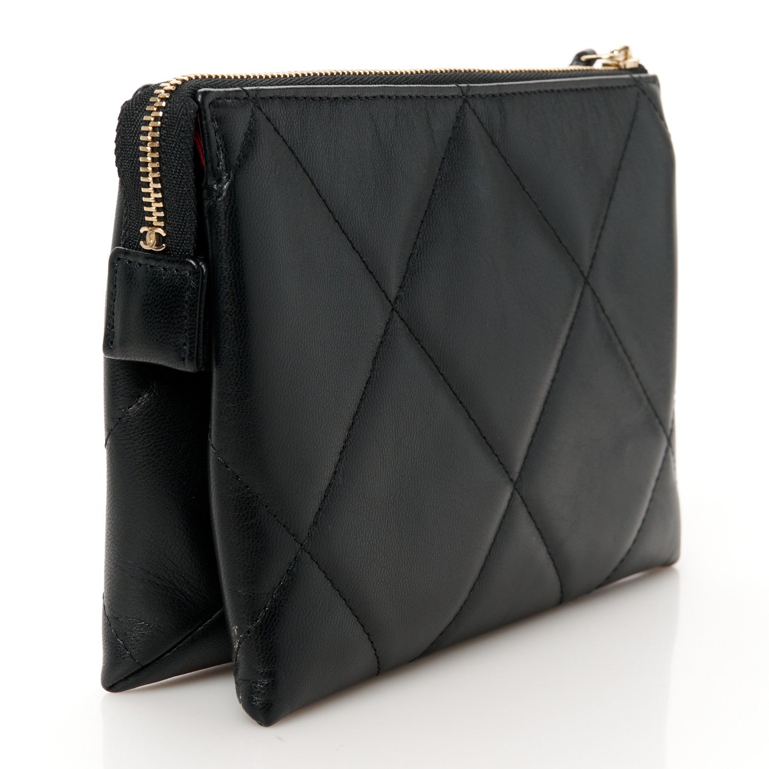 Chanel Shiny Goatskin Quilted Small Chanel 19 Pouch With Handle Black 3 of 11