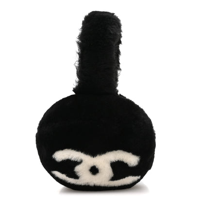 Chanel Shearling CC Ear Muffs Black White 4 of 5