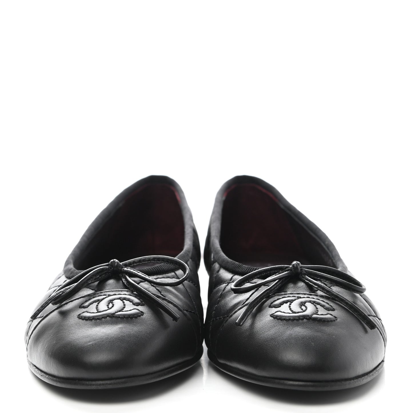 Aged Calfskin Quilted CC Cap Toe Ballerina Flats 38 Black