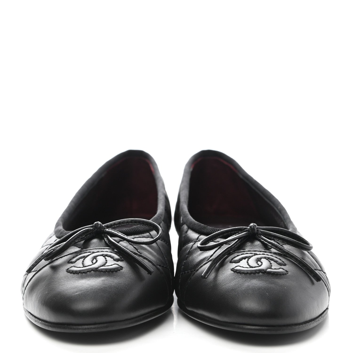 Chanel Aged Calfskin Quilted CC Cap Toe Ballerina Flats 38 Black 2 of 8