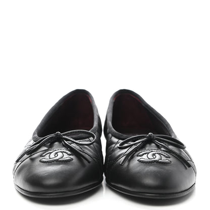 Chanel Aged Calfskin Quilted CC Cap Toe Ballerina Flats 38 Black 2 of 8