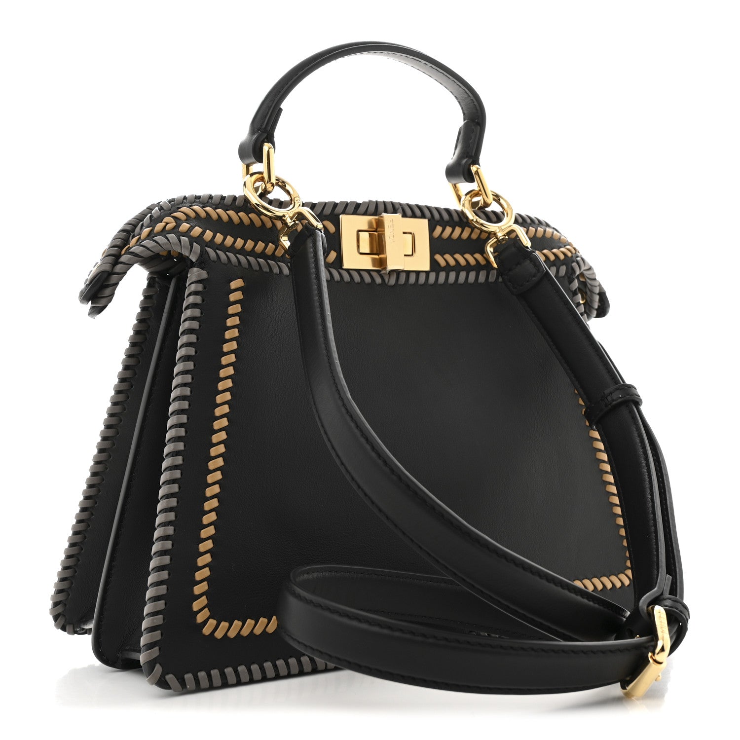 Fendi Vitello Grace Shiny Nappa Helix Woven Small Peekaboo I SEE U Satchel Black Multicolor 3 of 11