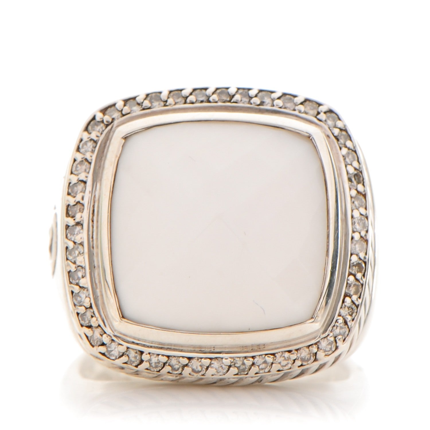David Yurman Sterling Silver Diamond White Agate 17mm Albion Statement Ring 54 6.75 1 of 5