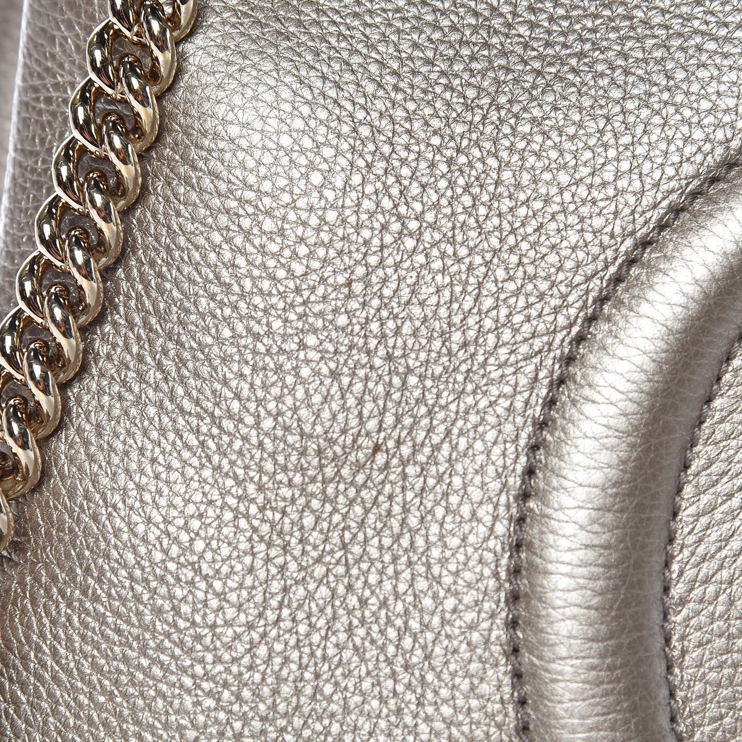 Metallic Pebbled Calfskin Medium Soho Chain Shoulder Bag Golden Beige
