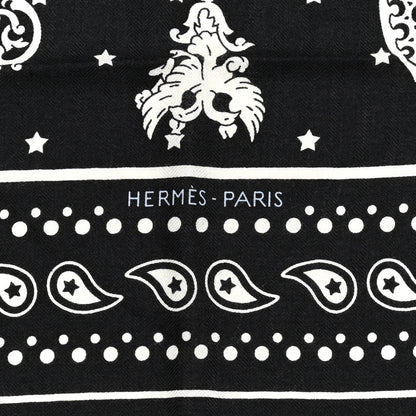Hermes Cashmere Silk Les Cles Bandana Shawl 140 Black White 3 of 6