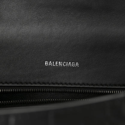 Balenciaga Semi Matte Calfskin Monochrome Crocodile Embossed Small Hourglass Top Handle Bag Black 6 of 9