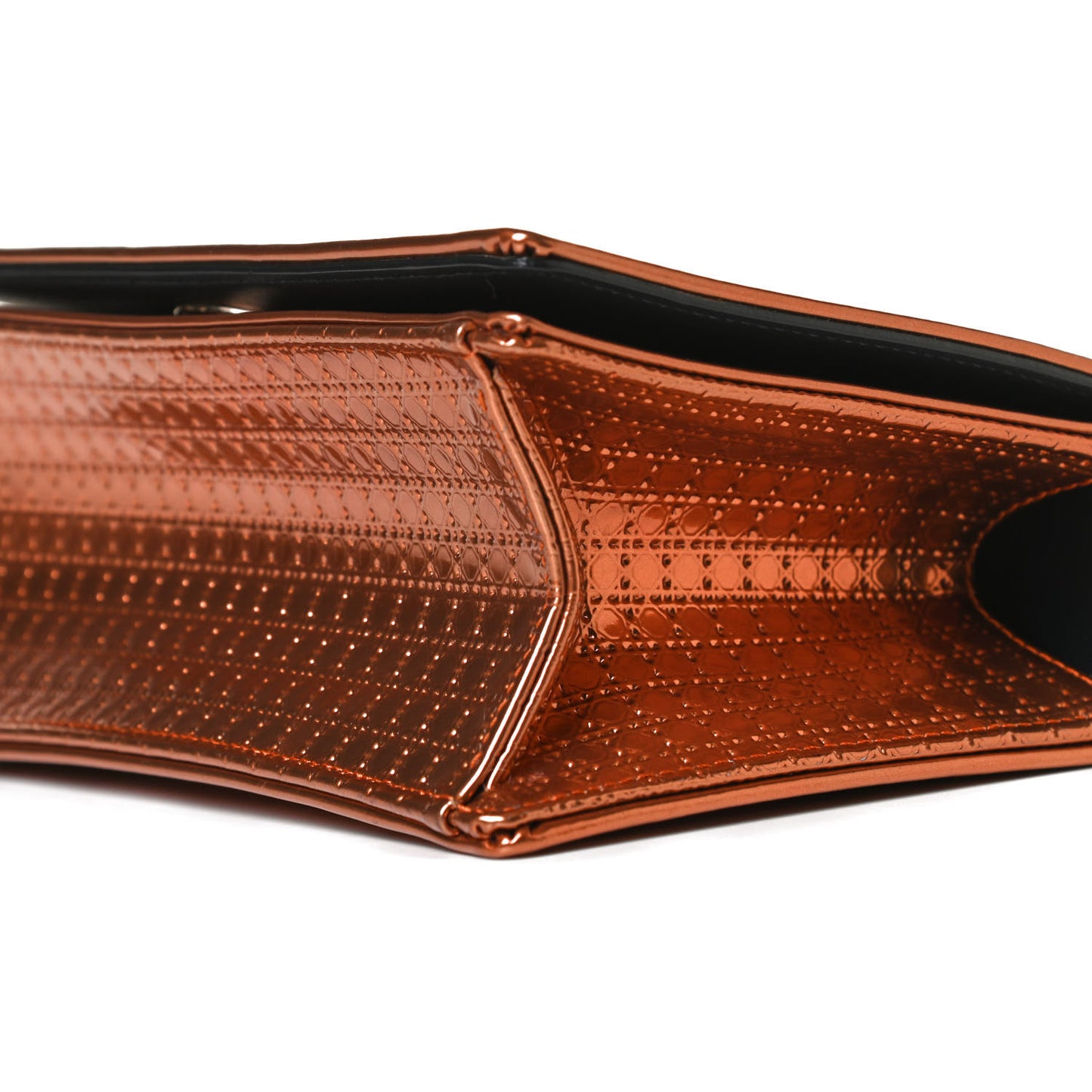Metallic Patent Micro-Cannage Small Diorama Flap Bag Orange