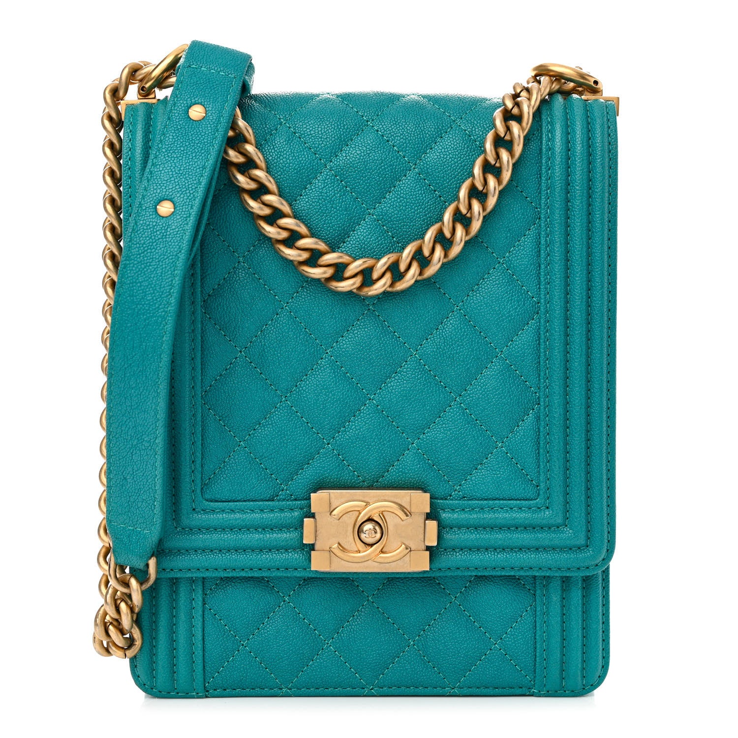 Chanel Caviar Quilted North South Boy Flap Turquoise 1 of 10