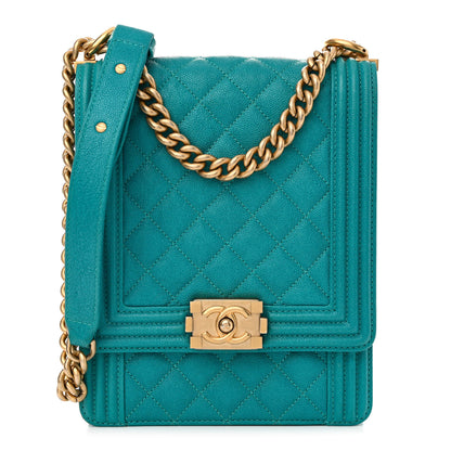 Chanel Caviar Quilted North South Boy Flap Turquoise 1 of 10