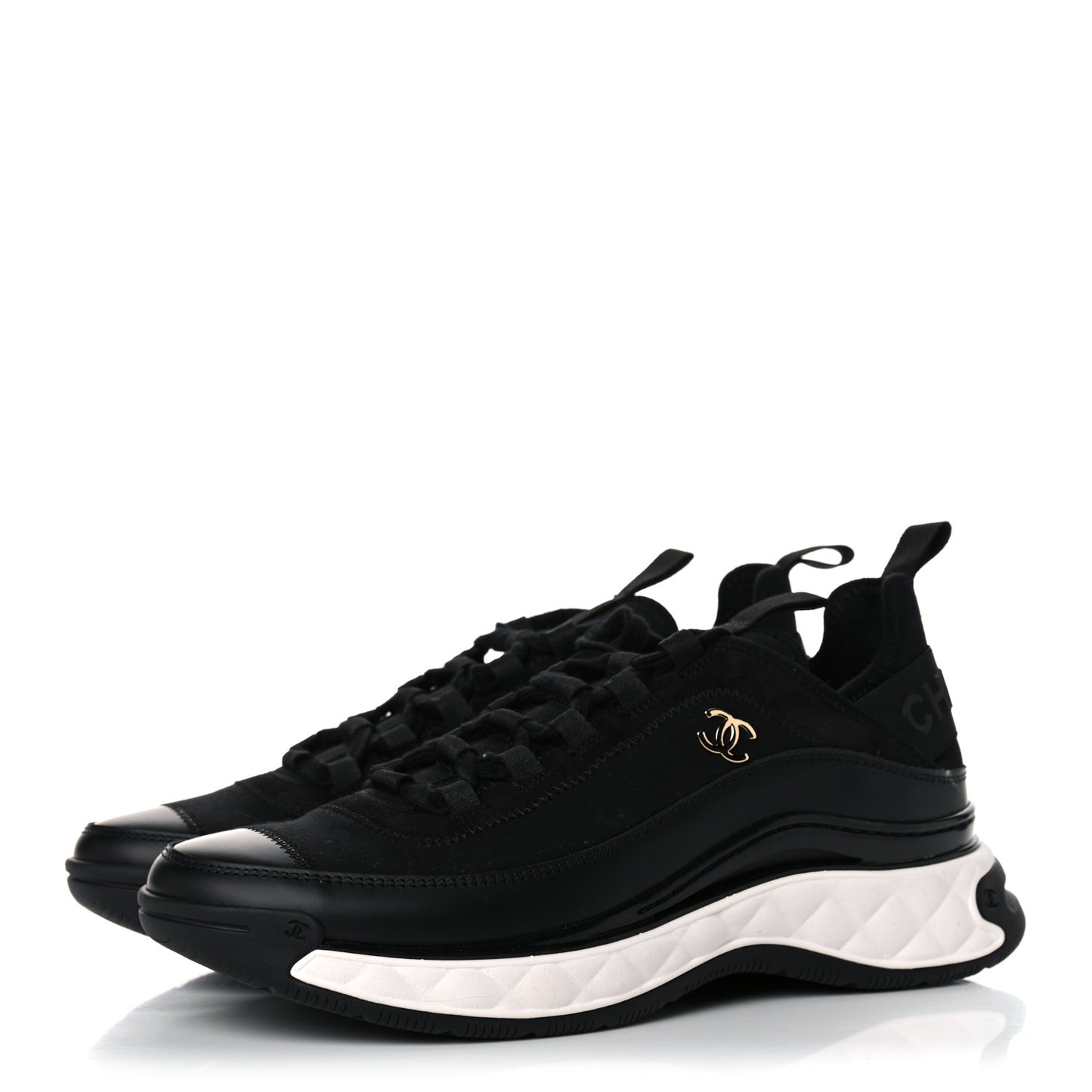 Velvet Calfskin Mixed Fibers CC Sneakers 38.5 Black