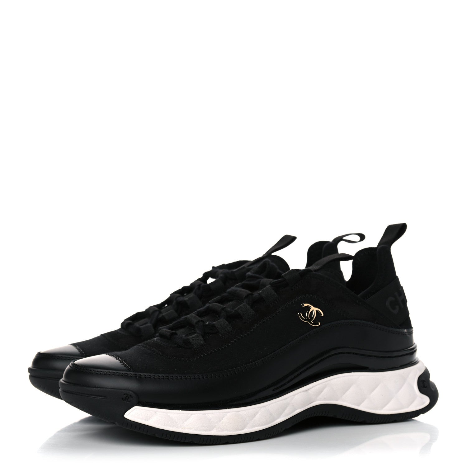 Chanel Velvet Calfskin Mixed Fibers CC Sneakers 38.5 Black 3 of 9