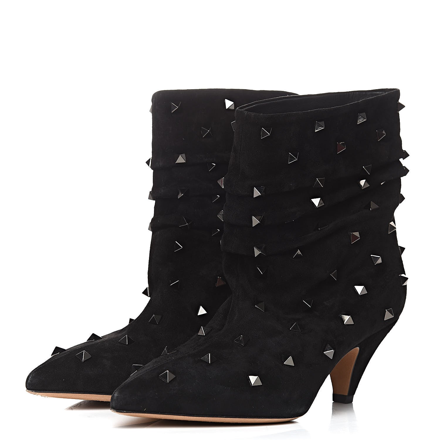 Valentino Garavani Suede Rockstud Scrunch Ankle Booties 39 Black 3 of 12