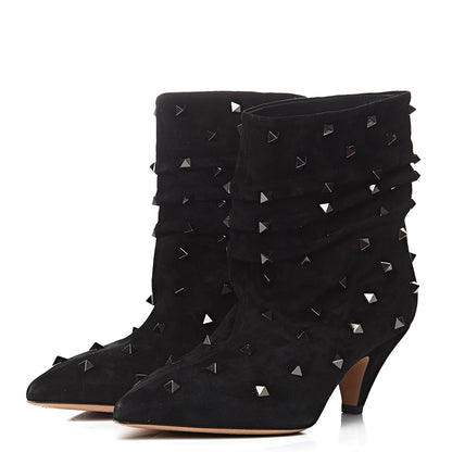 Valentino Garavani Suede Rockstud Scrunch Ankle Booties 39 Black 3 of 12