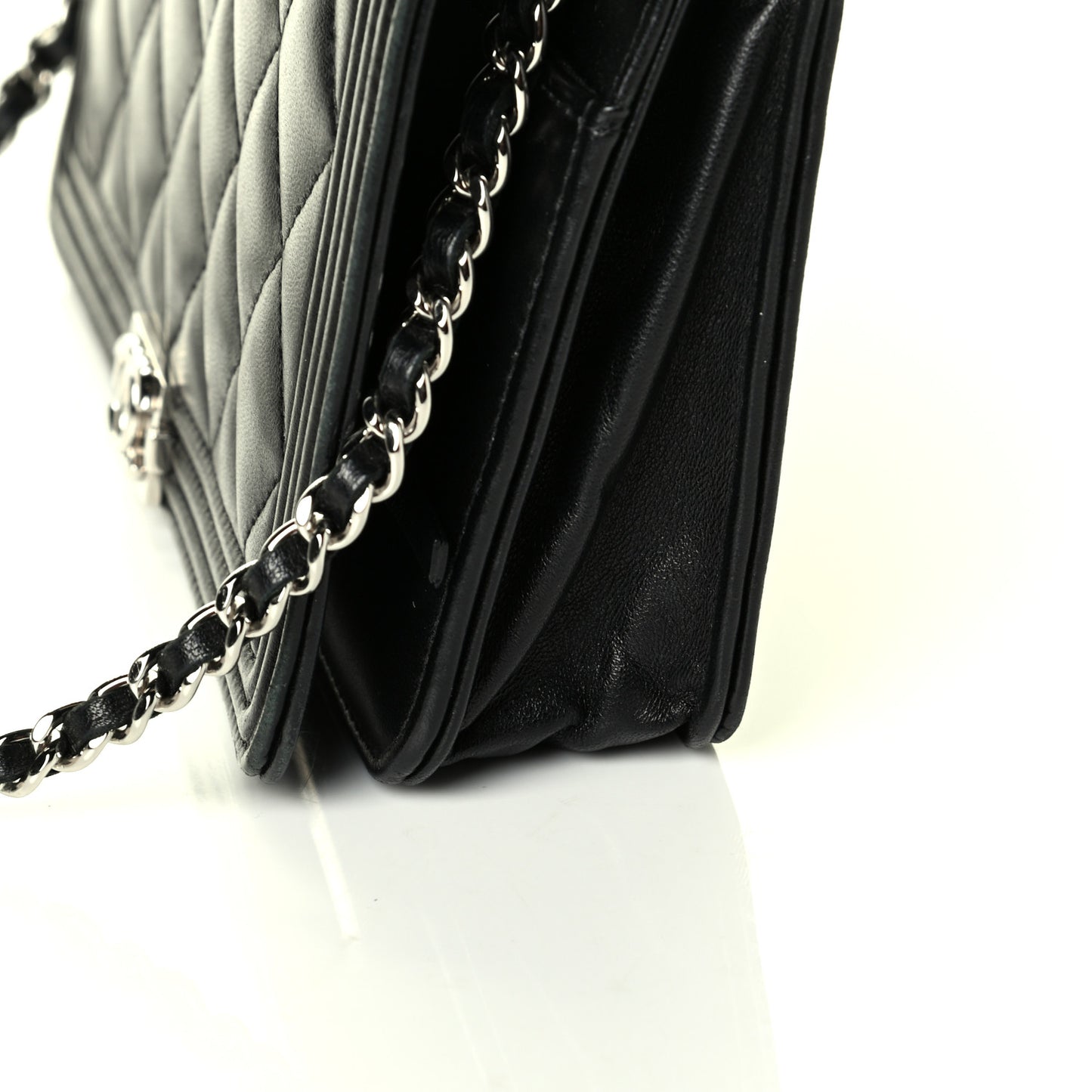 Calfskin Quilted Boy Wallet On Chain WOC Black