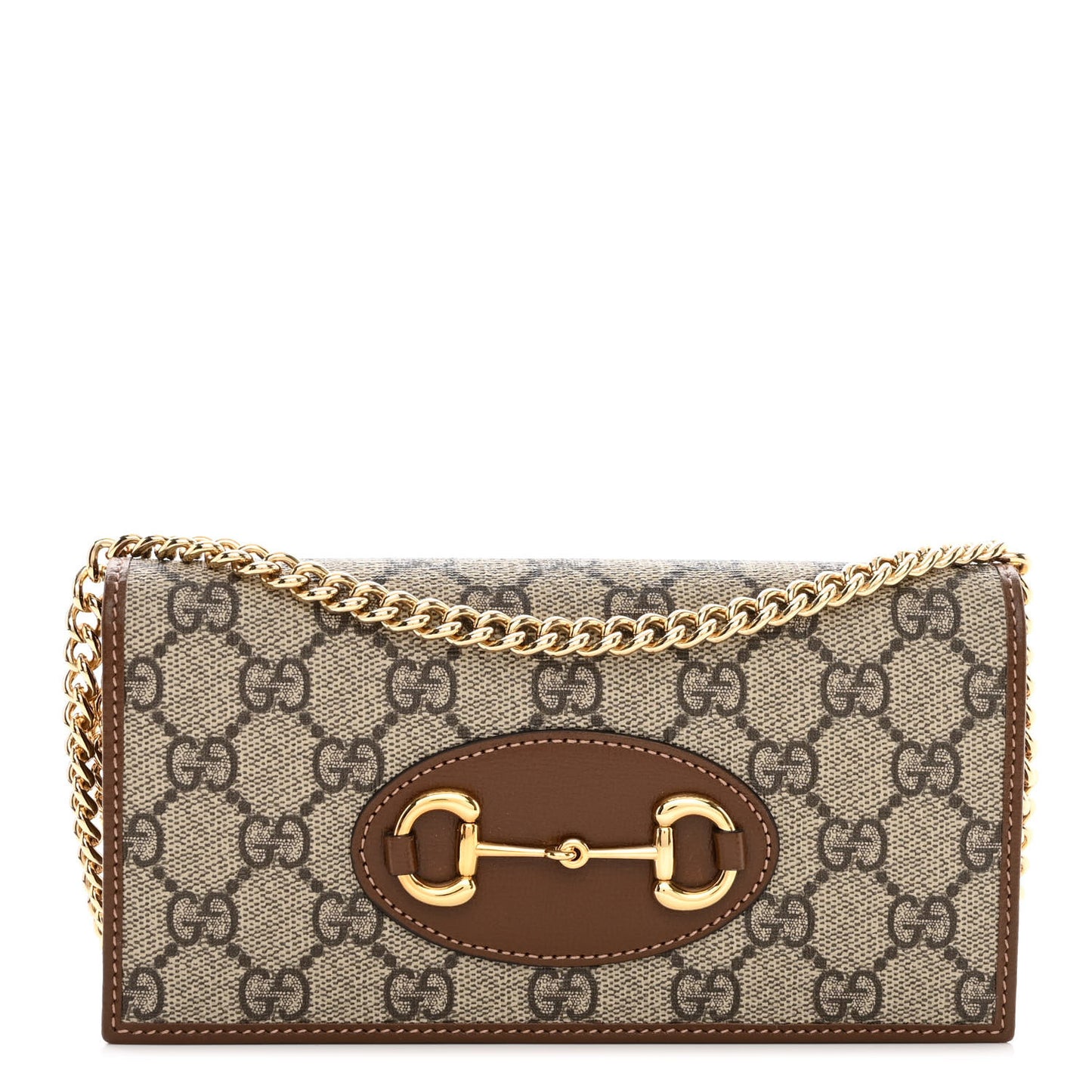 GG Supreme Monogram Azalea Calfskin Horsebit 1955 Wallet On Chain Beige Ebony Brown Sugar