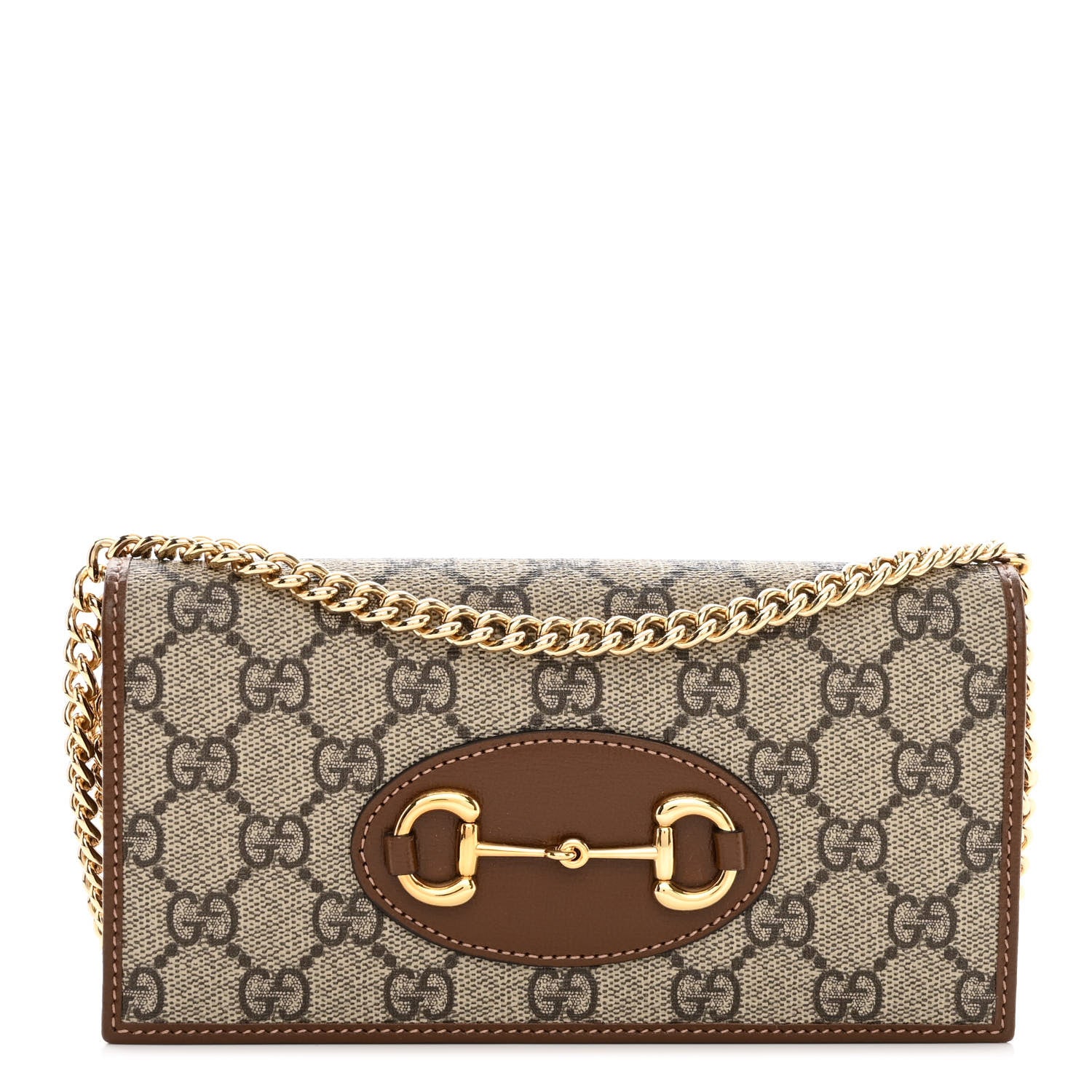 Gucci GG Supreme Monogram Azalea Calfskin Horsebit 1955 Wallet On Chain Beige Ebony Brown Sugar 1 of 10