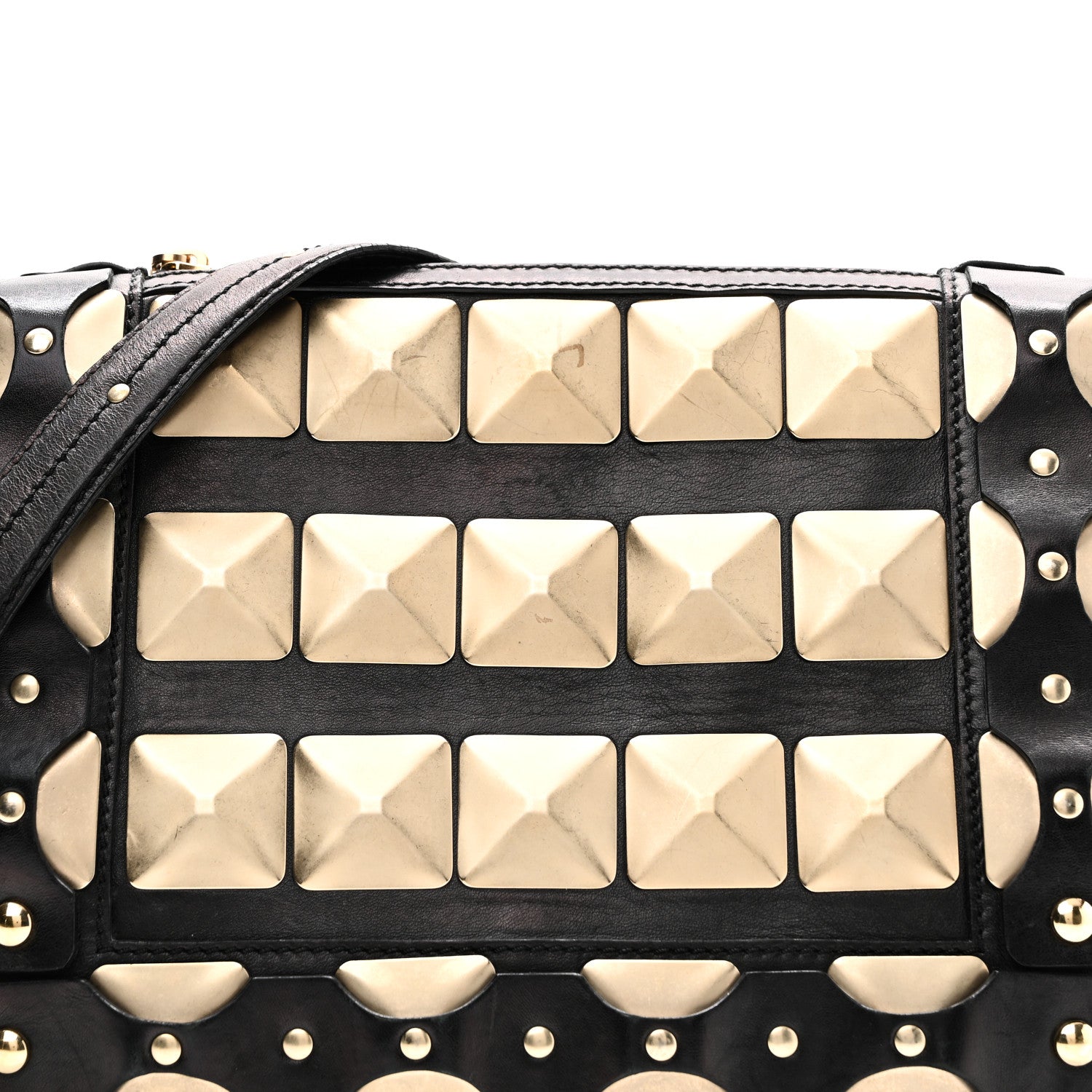 Versace Calfskin Suede Studded Shoulder Bag Black Gold 7 of 12