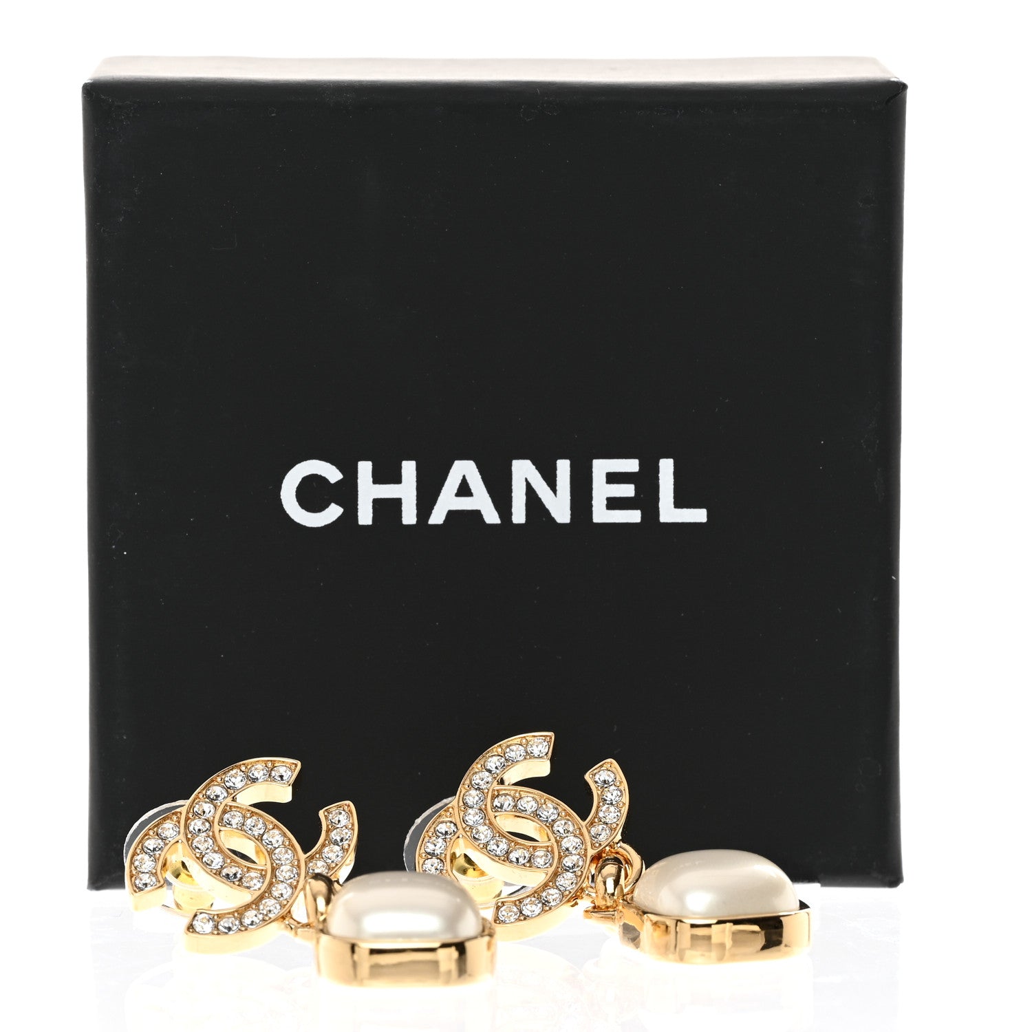 Chanel Metal Crystal Pearl CC Drop Earrings Gold 5 of 5