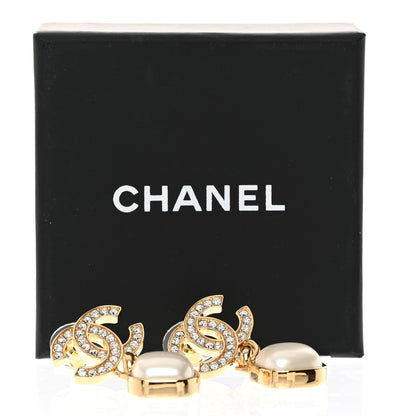 Chanel Metal Crystal Pearl CC Drop Earrings Gold 5 of 5