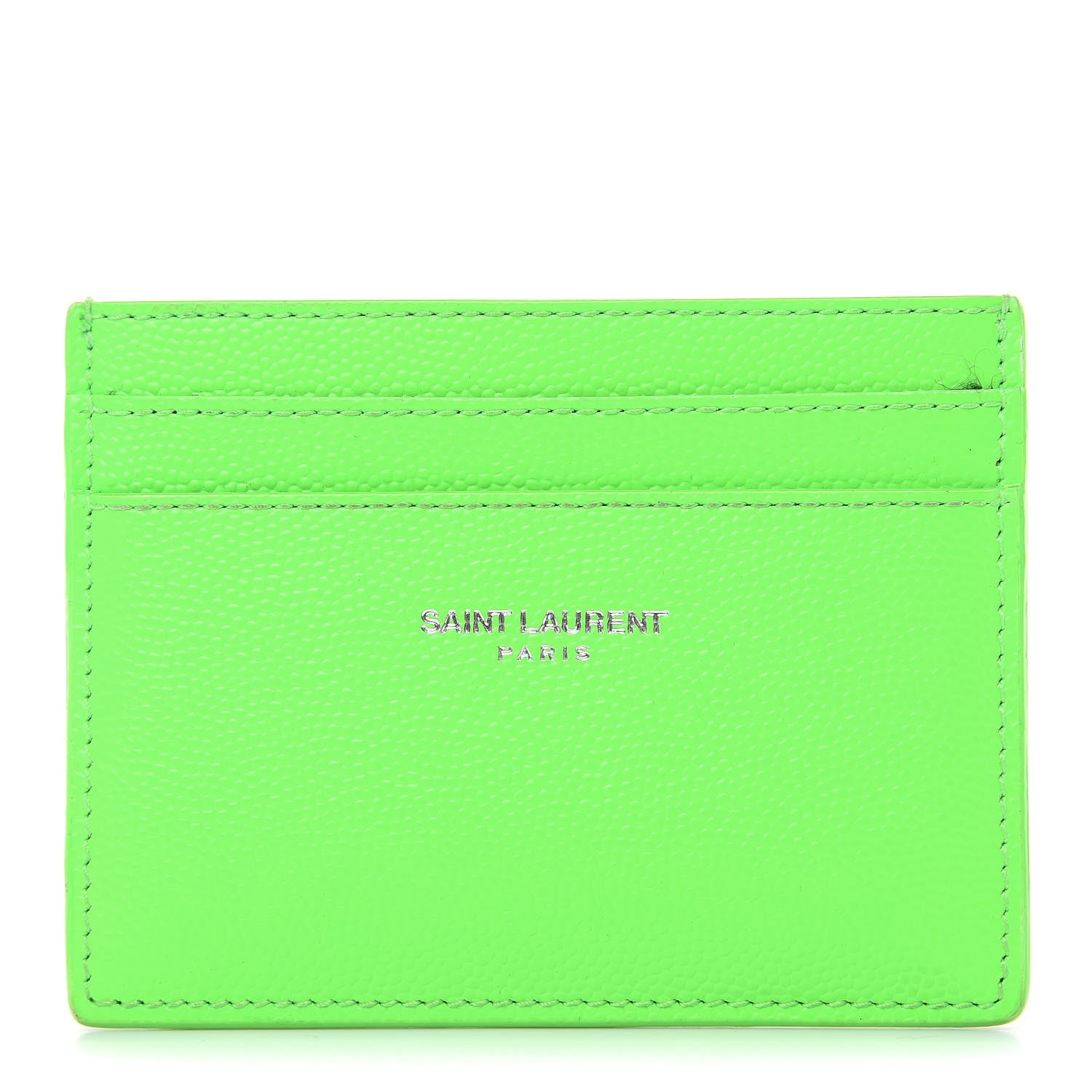 Saint Laurent Grain De Poudre Card Case Neon Bright Green 1 of 9