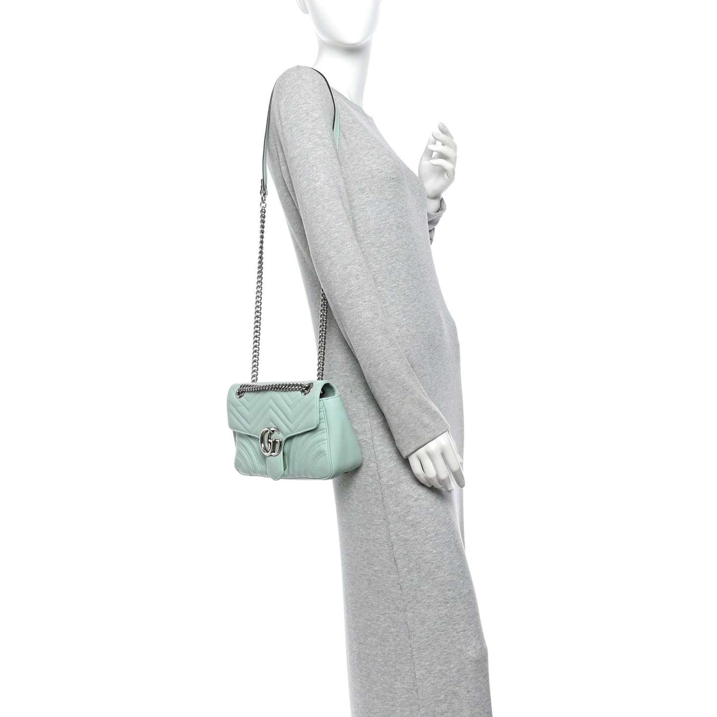 Calfskin Matelasse Small GG Marmont Shoulder Bag Water Green