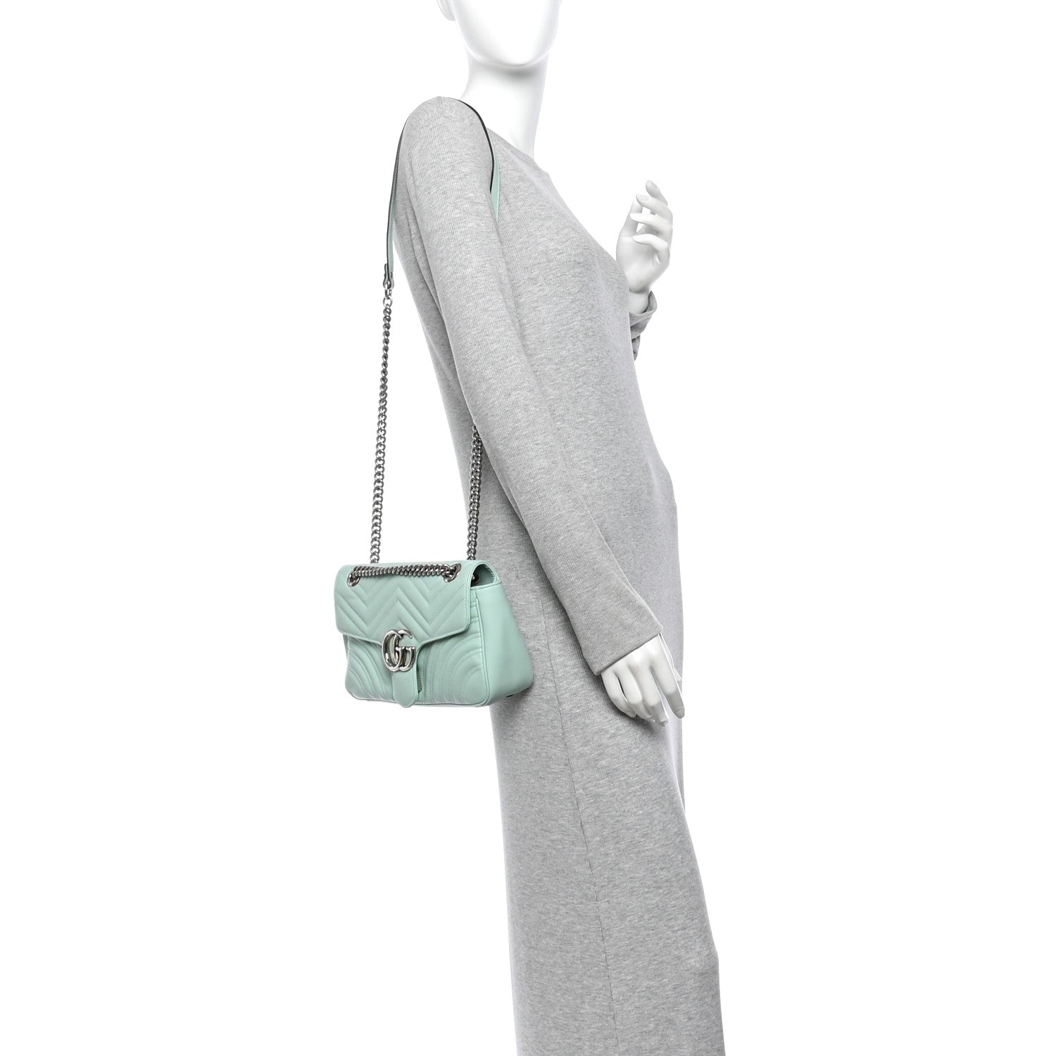 Gucci Calfskin Matelasse Small GG Marmont Shoulder Bag Water Green 2 of 10