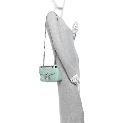 Gucci Calfskin Matelasse Small GG Marmont Shoulder Bag Water Green 2 of 10
