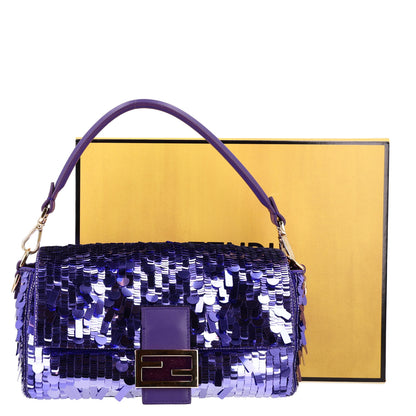 Fendi Sequin Paillettes Shiny Nappa Sex and the City Baguette Viola Purple Rain 2 of 10