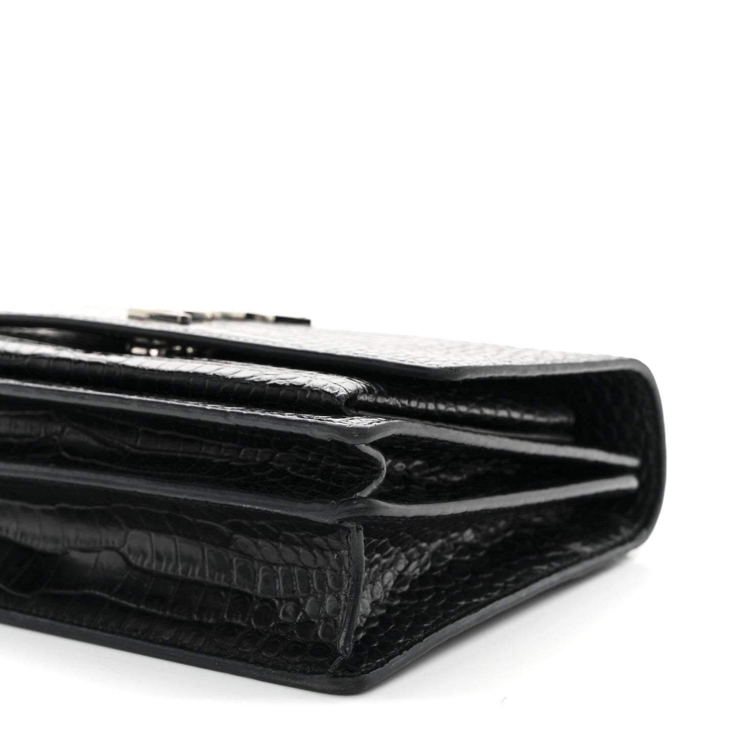 Saint Laurent Calfskin Crocodile Embossed Medium Monogram Sunset Black 10 of 14