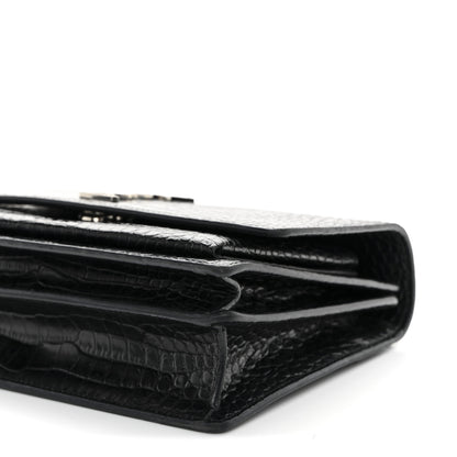 Saint Laurent Calfskin Crocodile Embossed Medium Monogram Sunset Black 10 of 14