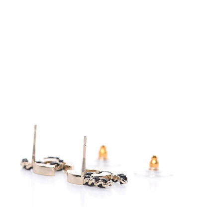 Chanel Crystal Baguette Lambskin Chain CC Vintage Allure Stud Earrings Black Gold 3 of 5