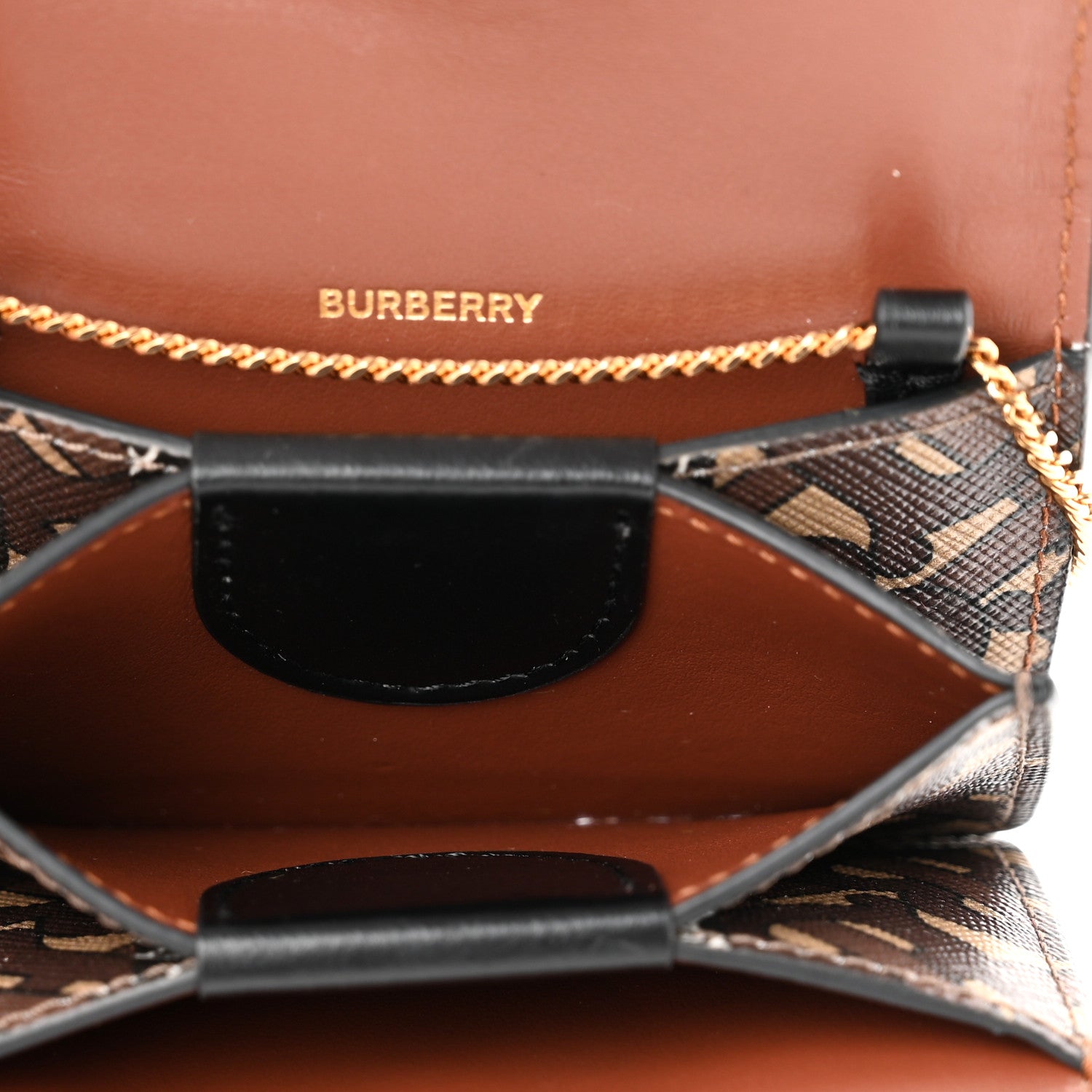 Burberry E-Canvas Monogram Stripe Jessie Chain Card Case Bridle Brown 4 of 5