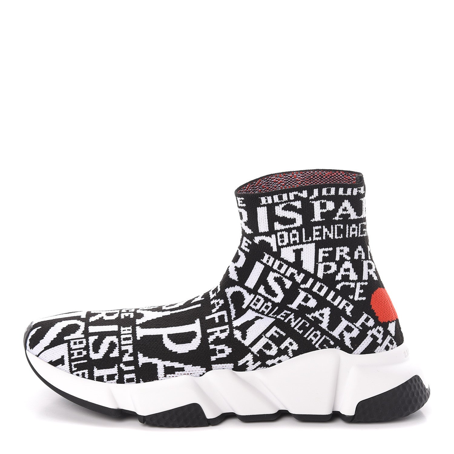 Balenciaga Neoprene Knit Bonjour Paris Womens Speed Sneakers 36 Black White Red 1 of 8