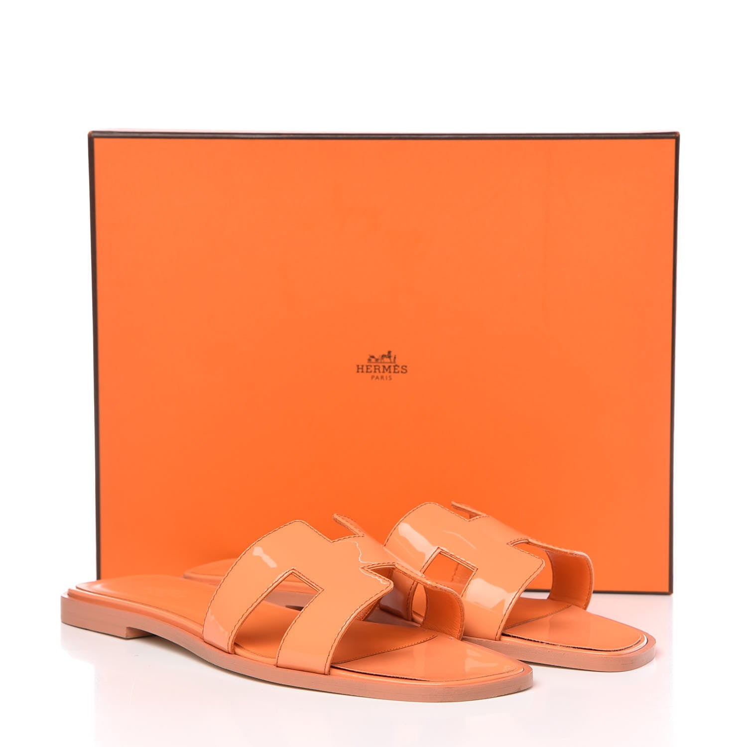 Hermes Patent Oran Sandals 38 Orange Melon 10 of 10