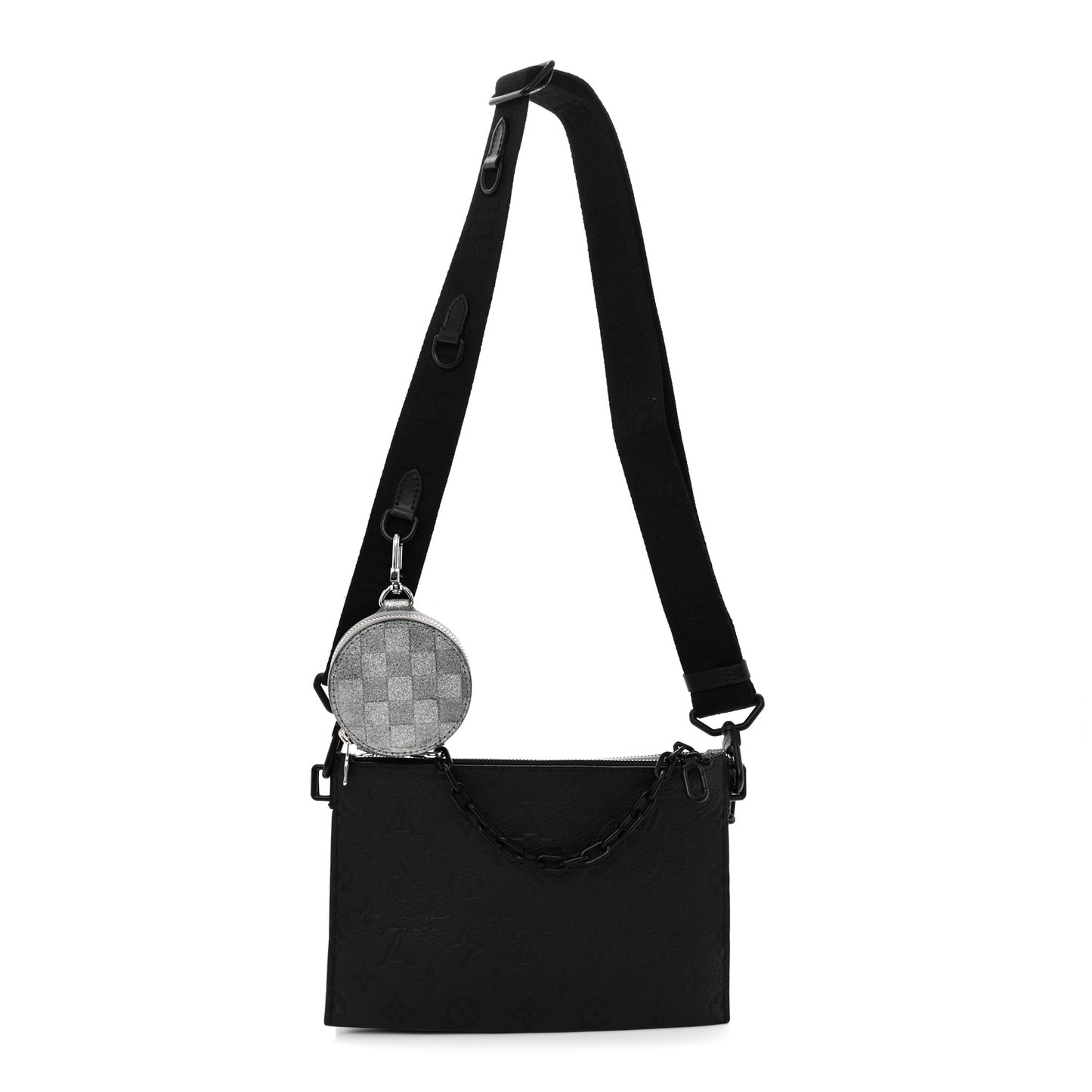 Damier Glitter Taurillon Monogram In The Loop Trio Pouch Black Silver