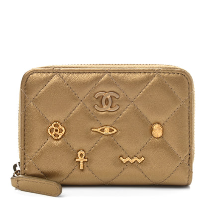 Chanel Metallic Lambskin Egyptian Amulet Zip Coin Purse Gold 1 of 7