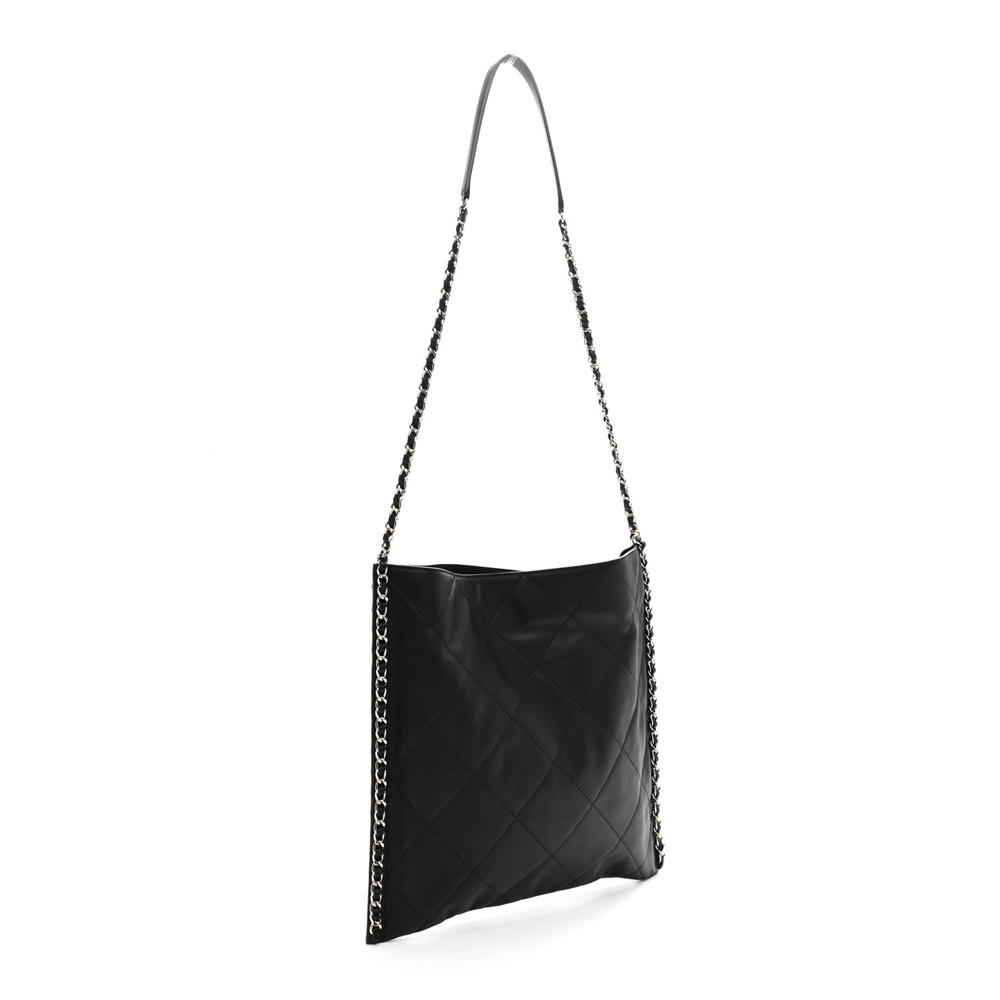 Calfskin Quilted Chain Flat Tote Black