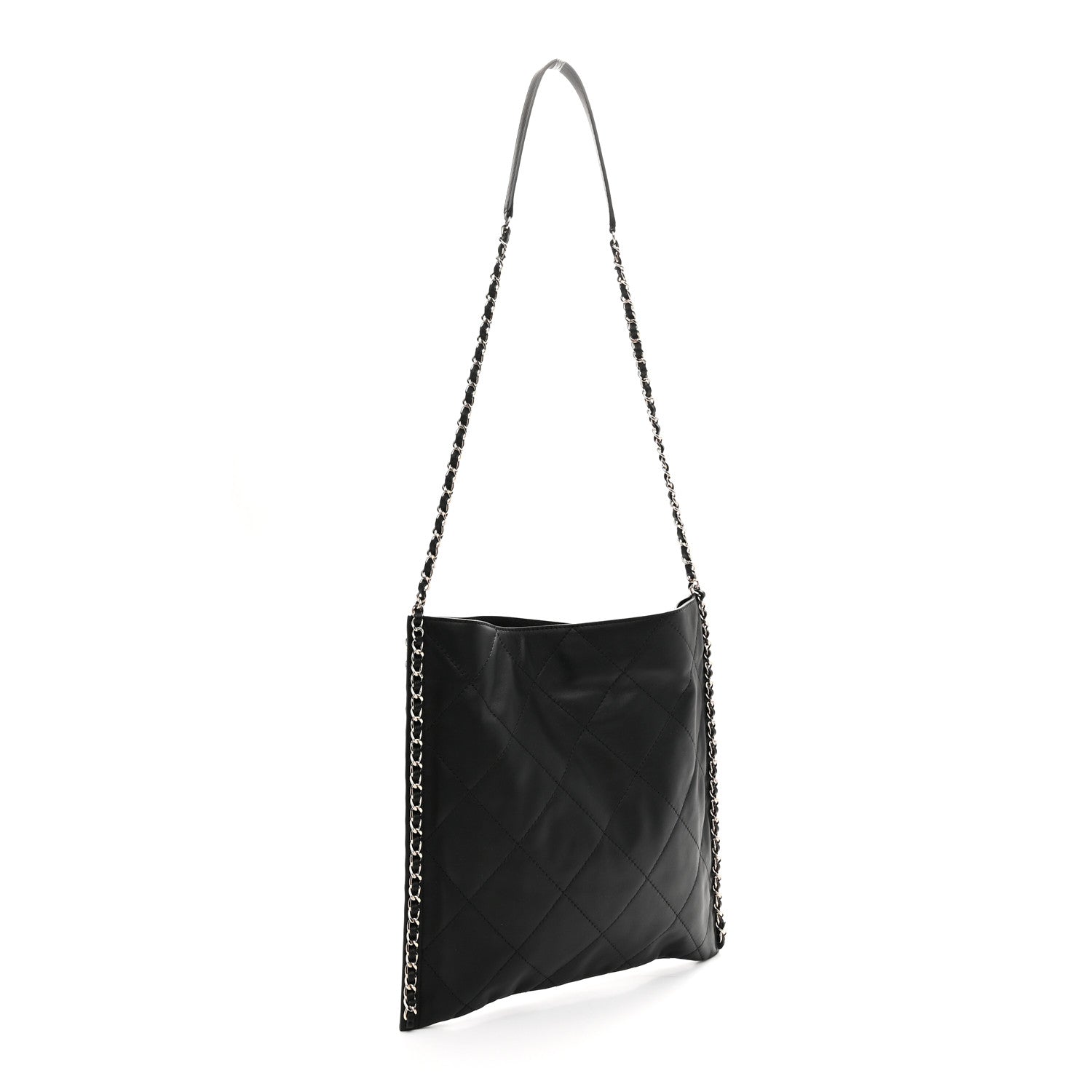 Chanel Calfskin Quilted Chain Flat Tote Black 3 of 11