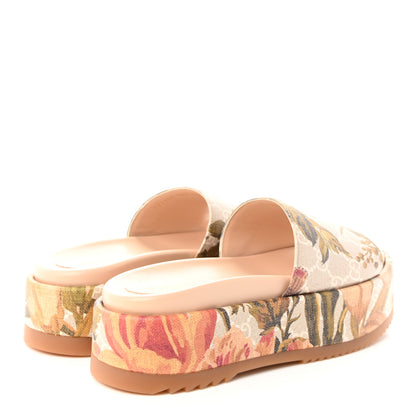 Gucci GG Supreme Monogram Water Flora Angelina Platform Slide Sandals 36.5 Beige White Multicolor 4 of 11