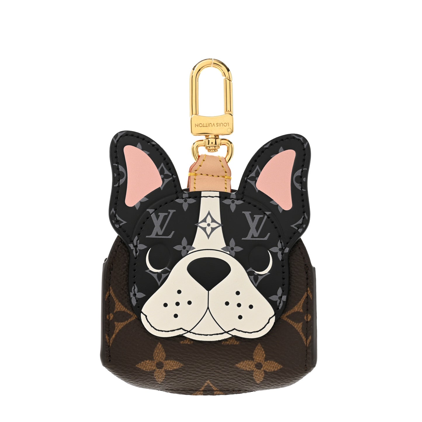 Monogram Frenchie Dog Bag Charm Key Holder Black
