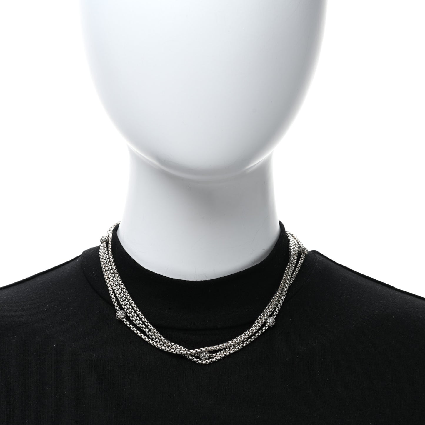 Sterling Silver 18K Yellow Gold Diamond Box Chain Four Strand Necklace