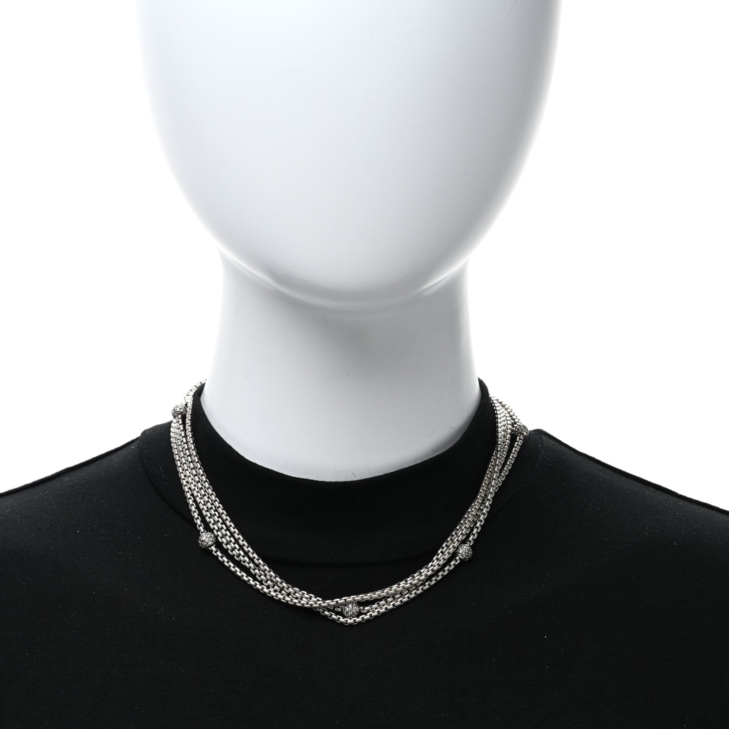 David Yurman Sterling Silver 18K Yellow Gold Diamond Box Chain Four Strand Necklace 3 of 4