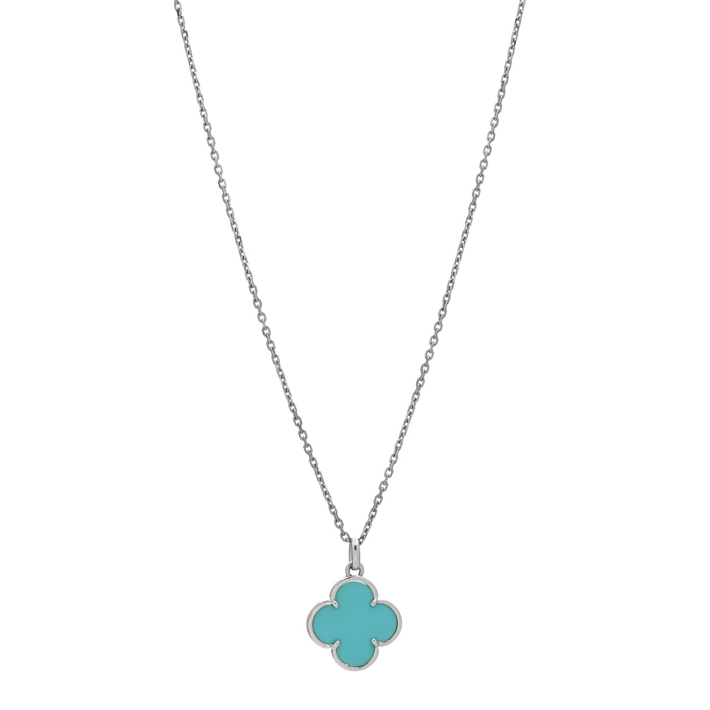 18K White Gold Turquoise Magic Alhambra Necklace