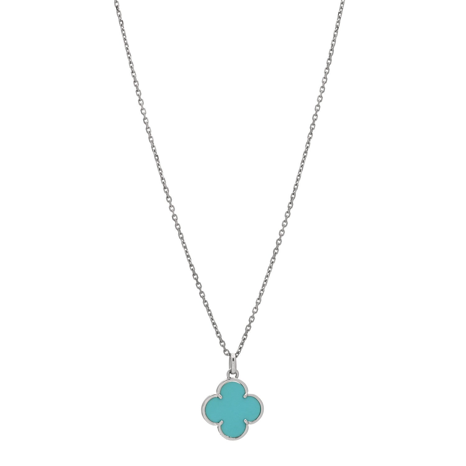 Van Cleef & Arpels 18K White Gold Turquoise Magic Alhambra Necklace 1 of 5