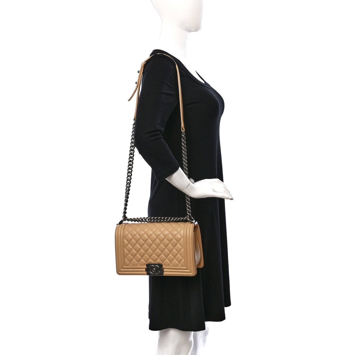 Chanel Calfskin Quilted Medium Boy Flap Beige 2 of 11