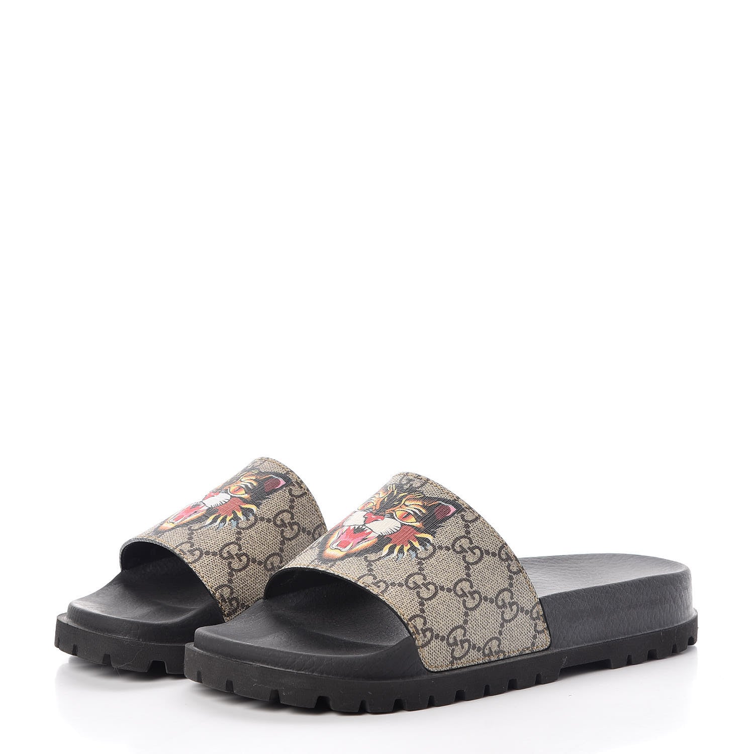 Gucci GG Supreme Monogram Angry Cat Mens Lug Sole Slide Sandals 5 Ebony 3 of 7