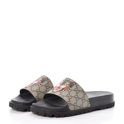 Gucci GG Supreme Monogram Angry Cat Mens Lug Sole Slide Sandals 5 Ebony 3 of 7