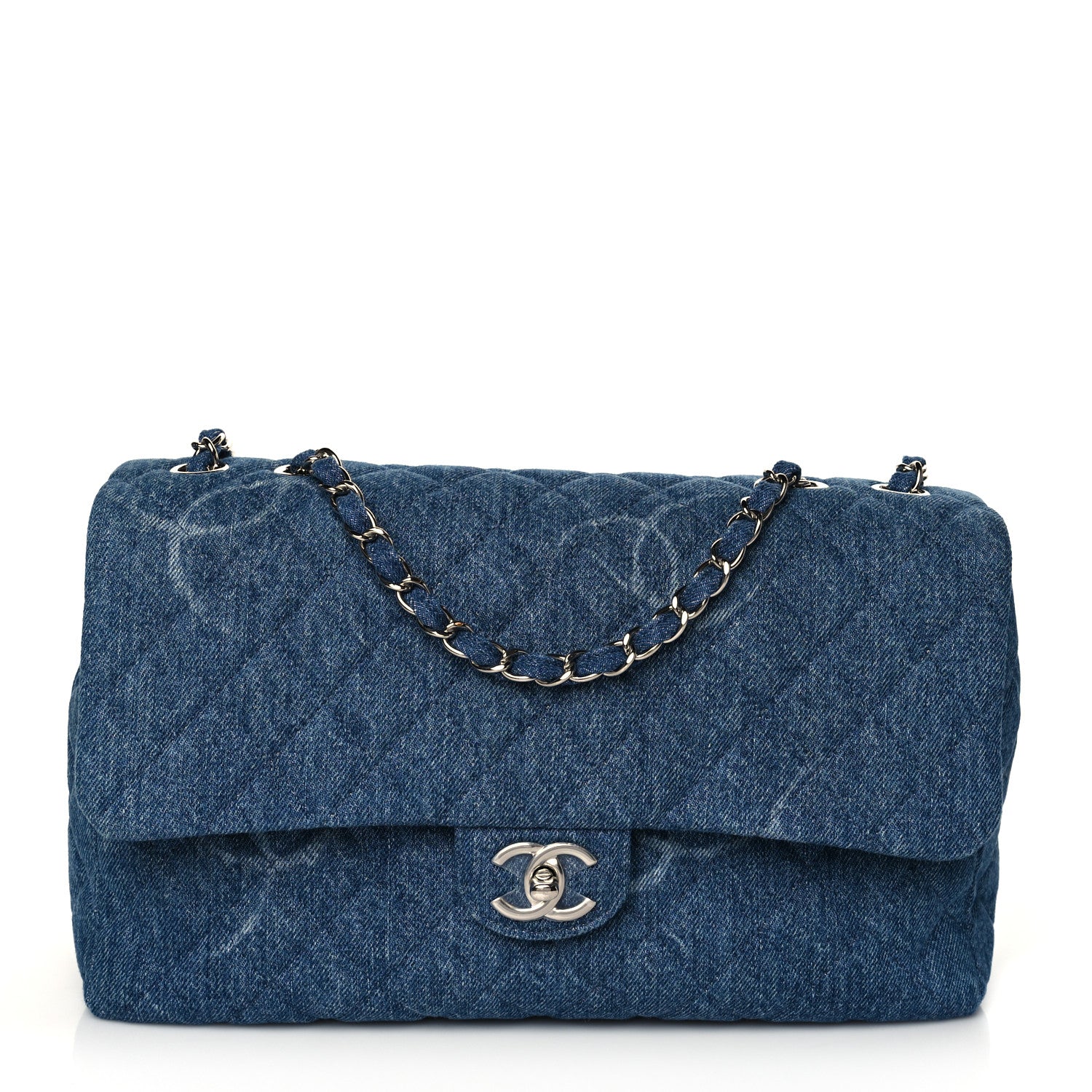 Chanel Denim Quilted CC Print Jumbo Single Flap Blue 1 of 11