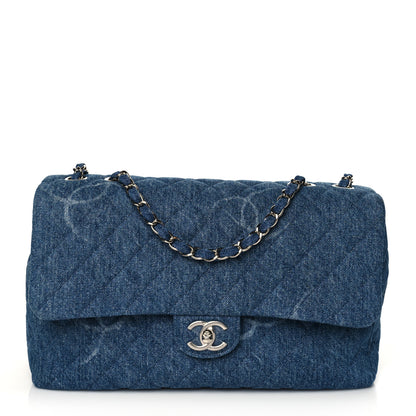Chanel Denim Quilted CC Print Jumbo Single Flap Blue 1 of 11