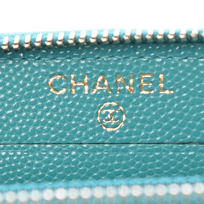 Chanel Caviar Quilted Small Zip Around Wallet Turquoise 6 of 8